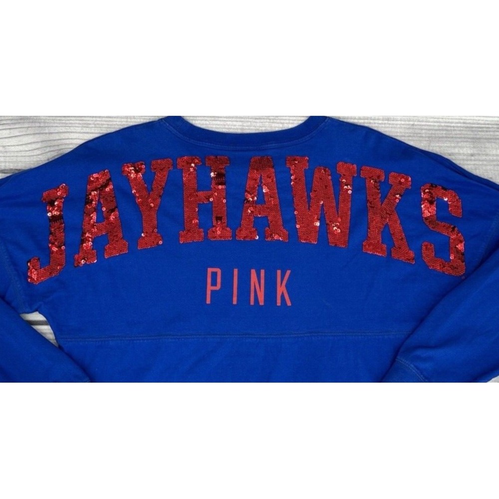 PINK / 5TH & OCEAN KANSAS JAYHAWKS LONG SLEEVE TOP Size Medium BLUE/RED SEQUINS - Picture 6 of 6